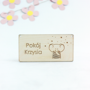 Tabliczka, dekoracja, imię dziecka, drzwi, sklejka