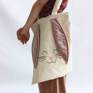 Torba bawełniana, haftowana z imieniem - uszy zająca/ zajączka