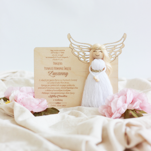 I Komunia Święta, Chrzest - personalizowana pamiątka anioł makrama 