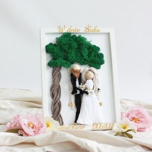 Ramka/ rama/ obraz Ślub, Para Młoda, makrama, żywy mech, chrobotek, personalizacja - wyjątkowy prezent Ślub, wesele