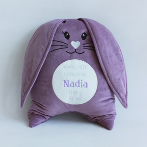 Królik/ króliczek, zając/ zajączek haft, welur - pluszak, przytulanka, poduszka personalizowana metryczka