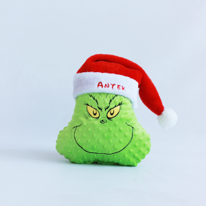 Maskotka/ przytulanka/ mini poduszka Grinch/ haft, czapka Mikołaja, imię - wyjątkowy prezent Mikołajki/ Boże Narodzenie
