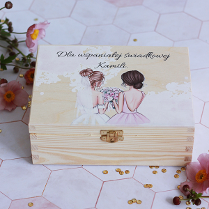 Drewniana skrzynka/ kufer/ niezbędnik/ personalizacja/ życzenia - podziękowanie dla Świadkowej/ Ślub/ Wesele