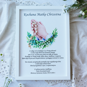 Ramka/ obraz z różańcem/ personalizacja - wyjątkowe podziękowanie dla babci/ dziadka/ Matki Chrzestnej/ Ojca Chrzestnego - podziękowanie I Komunia Święta