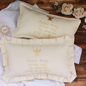 Poduszka haftowana/ haft Aniele Boży/ poduszka z modlitwą - prezent I Komunia Święta/ Chrzest Święty