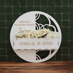 Dekoracja komunijna na kwiaty/ koło/ personalizacja - dekoracja I Komunia Święta