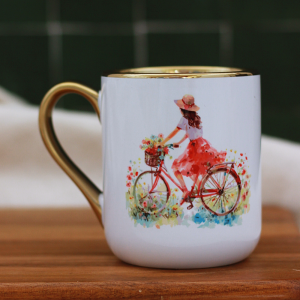 Kubek z nadrukiem/ kobieta/ rower/ kwiaty - prezent, upominek Dzień Kobiet