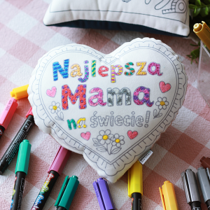 Poduszka serce na Dzień Mamy, Matki/ poduszka kolorowanka/ zestaw kreatywny dla dzieci - prezent na Dzień Mamy
