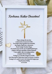 I Komunia Święta - podziękowanie w białej ramce, podziękowanie dla Chrzestnych, Dziadków, krzyż z gołąbkiem lustro, złote, srebrne, różowe