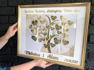 Podziękowanie dla Rodziców, złota rama, duża 50x 40, glamour - wyjątkowe podziękowanie Ślub/ Wesele