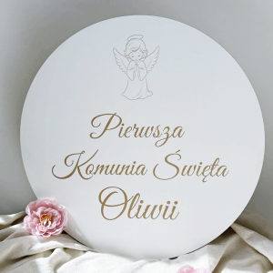 Dekoracja komunijna/ koło/ personalizacja/ grawer/ aniołek - dekoracja/ Pierwsza Komunia Święta