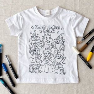 Dzień Postaci z Bajek - Koszulka do samodzielnego pokolorowania / T-shirt do samodzielnego pokolorowania – kreatywny zestaw dla dziecka, szkoły i przedszkola