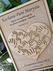 Tabliczka/ Ramka podziękowanie/ pamiątka, personalizacja, sklejka, łapki, dłonie  - prezent Dzień  Nauczyciela/ Zakończenie roku szkolnego