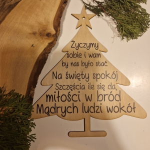 Choinka/ sklejka życzenia/ tekst piosenki - dekoracja, ozdoba Święta Bożego Narodzenia 