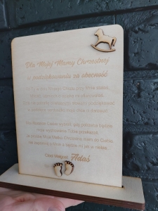 Podziękowanie dla Rodziców Chrzestnych/ Chrzestna/ Chrzestny, personalizowane, sklejka, grawer - wyjątkowe podziękowanie do postawienia Chrzest Święty