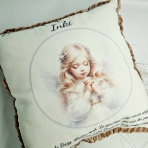 I Komunia Święta - poduszka personalizowana z aniołem, modlitwą