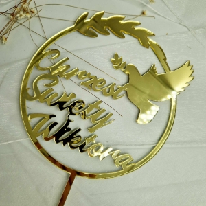 Topper na tort lustro/ gołąbek - Chrzest Święty 