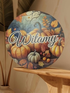 Tabliczka/ koło/ szyld/ dekoracja/ ozdoba/ drzwi Witamy - dynie/ dynia/ Halloween 