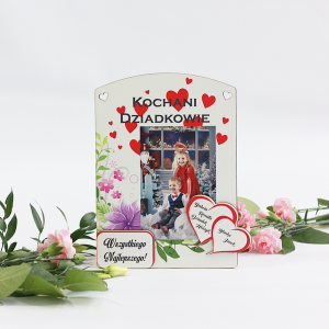 Tabliczka/ obraz/ ramka/ dowolne zdjęcie/ personalizacja - prezent Dzień Babci i Dziadka - ze zdjęciem i serduszkami