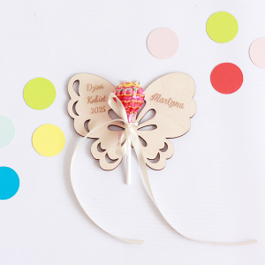 Motylek, motyl na lizaka, sklejka, grawer, personalizacja, dziecko, szkoła, przedszkole- upominek Dzień Kobiet 