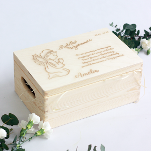 I Komunia Święta - personalizowany kuferek, pamiątka z aniołem