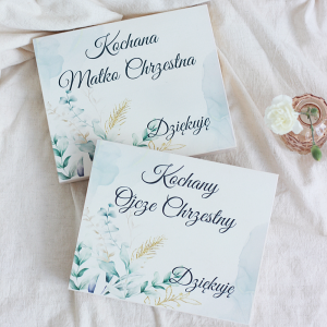 I Komunia Święta - personalizowane drewniane pudełko na merci - podziękowanie dla Chrzestnych/ Dziadków 